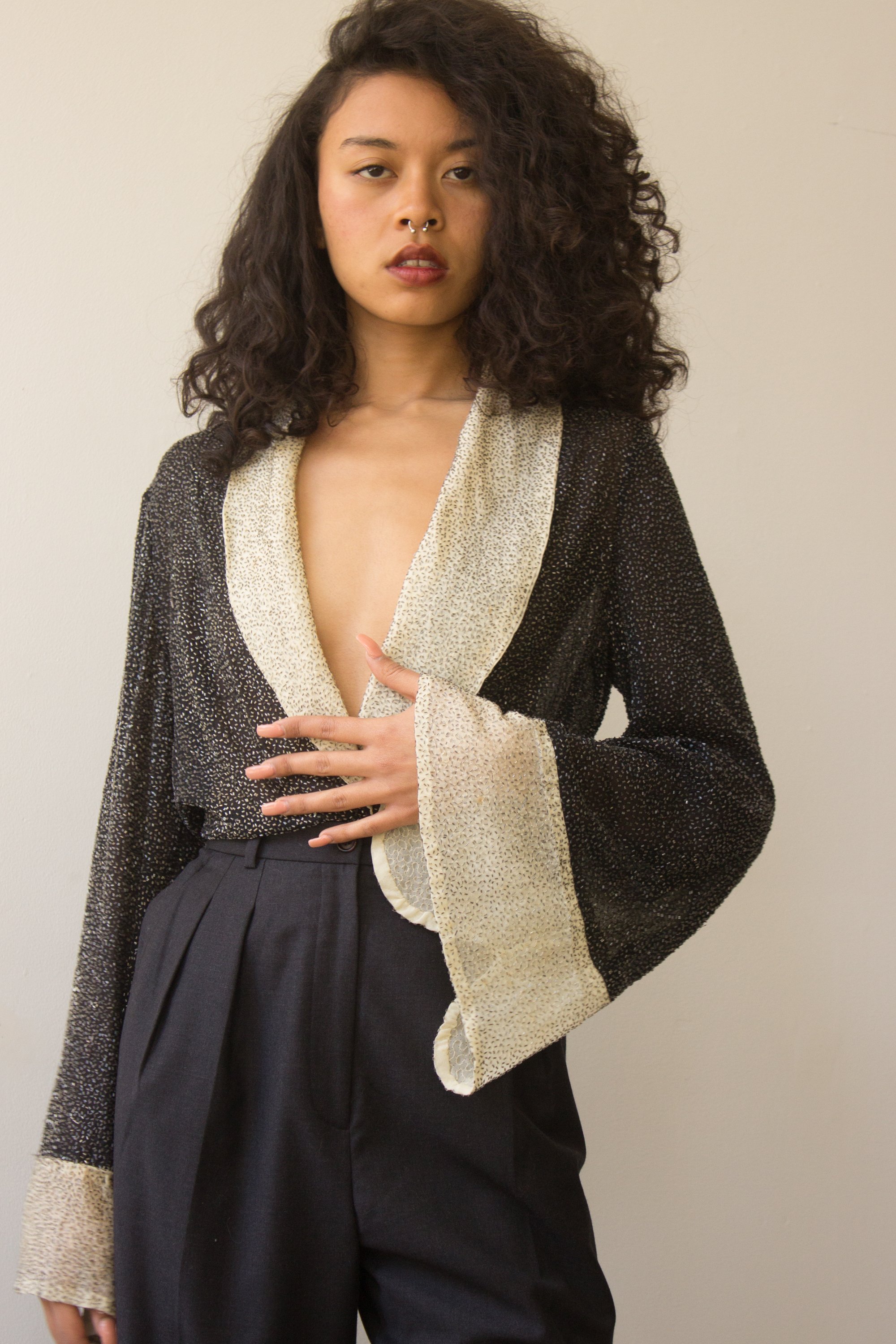 1920s Glass Beaded Silk Georgette Bell Sleeve Jacket — Wayward